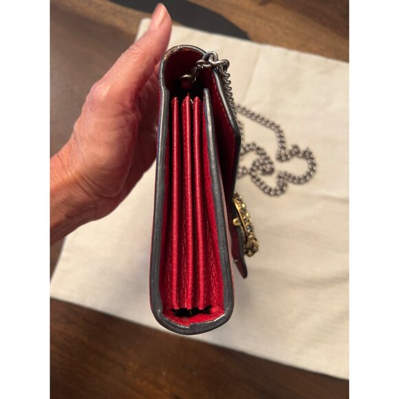 Gucci Dionysus Red Leather Crossbody Wallet With Chain Strap & Snake Buckle Deta - Picture 11 of 13